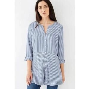 NWT J. JILL Women's M Striped Button Peplum Tunic Top Dutch Blue